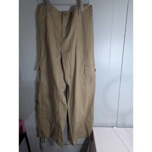 Lepunuo womens XXL tan straight baggy leg cargo pocket pants skater punk hip hop